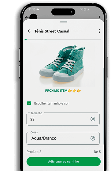 Interface do catálogo de produtos com sugestões inteligentes da VoxMe